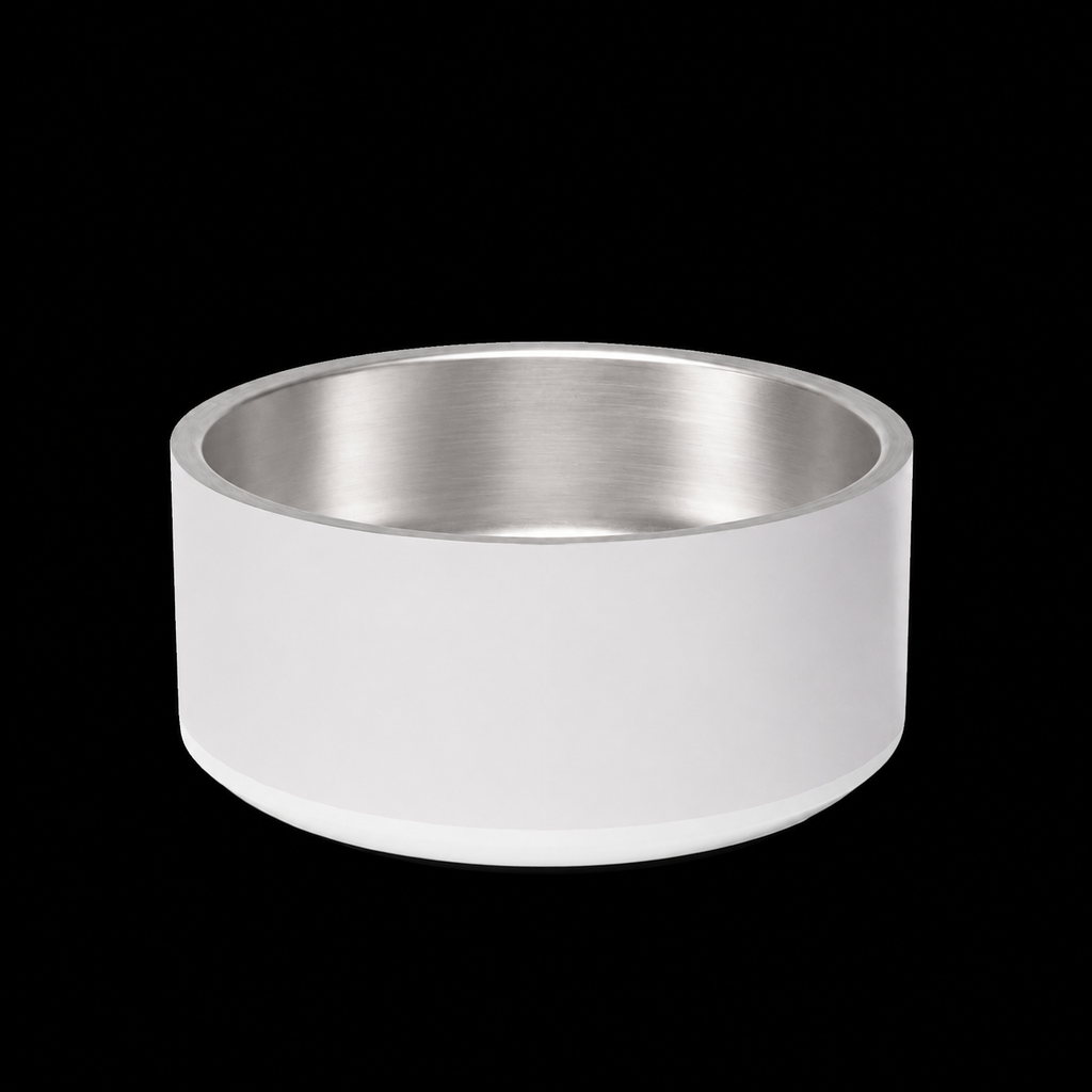 Stainless Steel dog bowl  back view “appetit’ white background