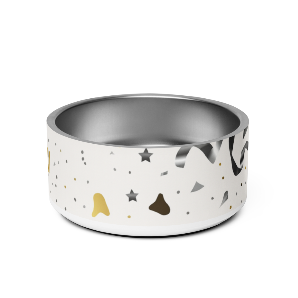 Dog bowl with star and modern  pattern on a white background