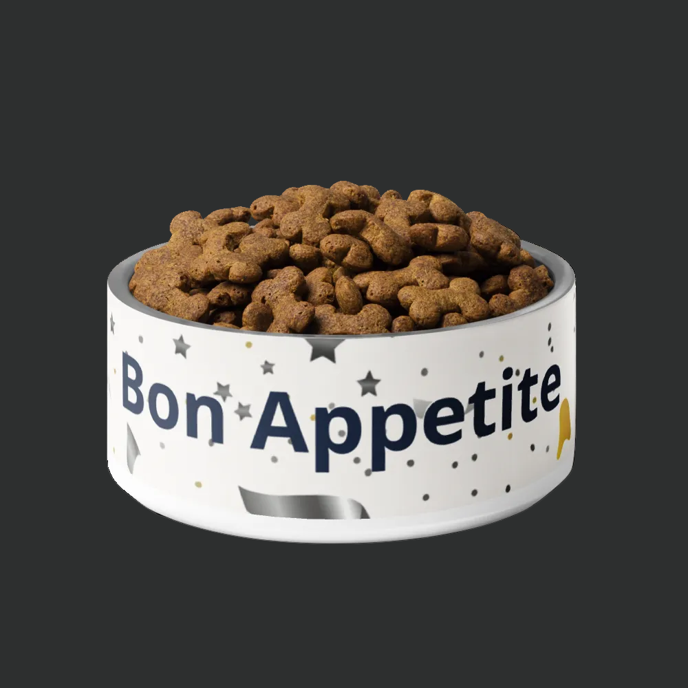 Custom Dog Bowl Modern Pattern Bon Appetite, 18 and 32 oz.