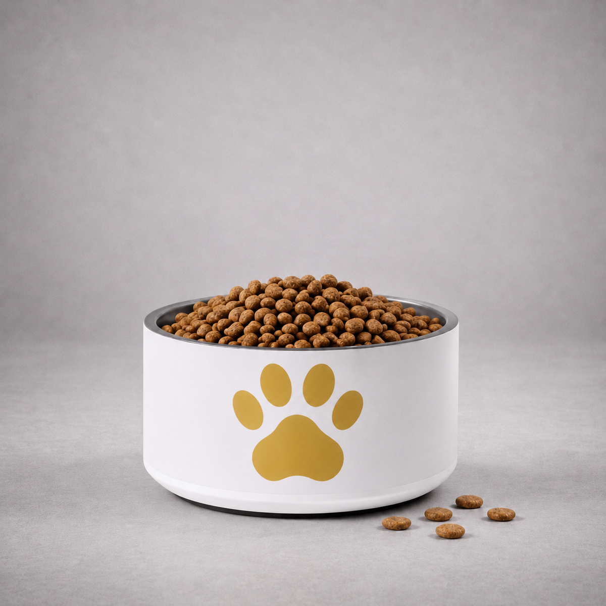 Custom Pet Bowl, Ivory Whisper & Gold, Paw, 18 oz and 32 oz.