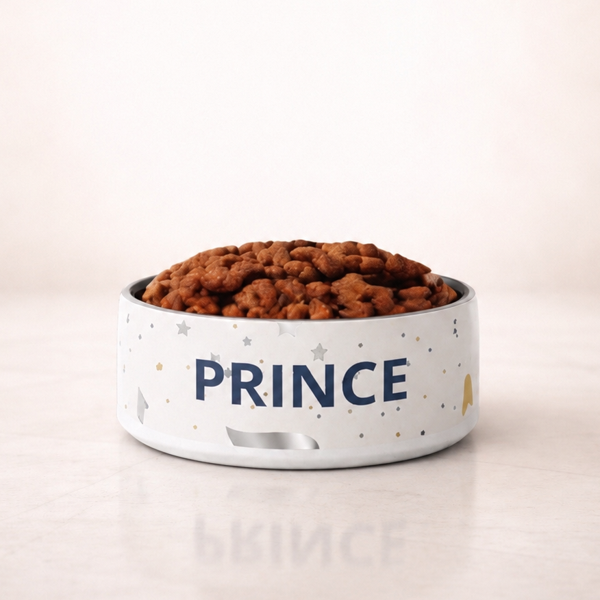 Luxury Stainless Steel Dog Bowl, “PRINCE”, 18 and 32 oz.