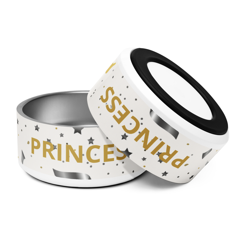 Two stainless steel bowls with 'PRINCES' and 'PRINCESS' text on a white background
