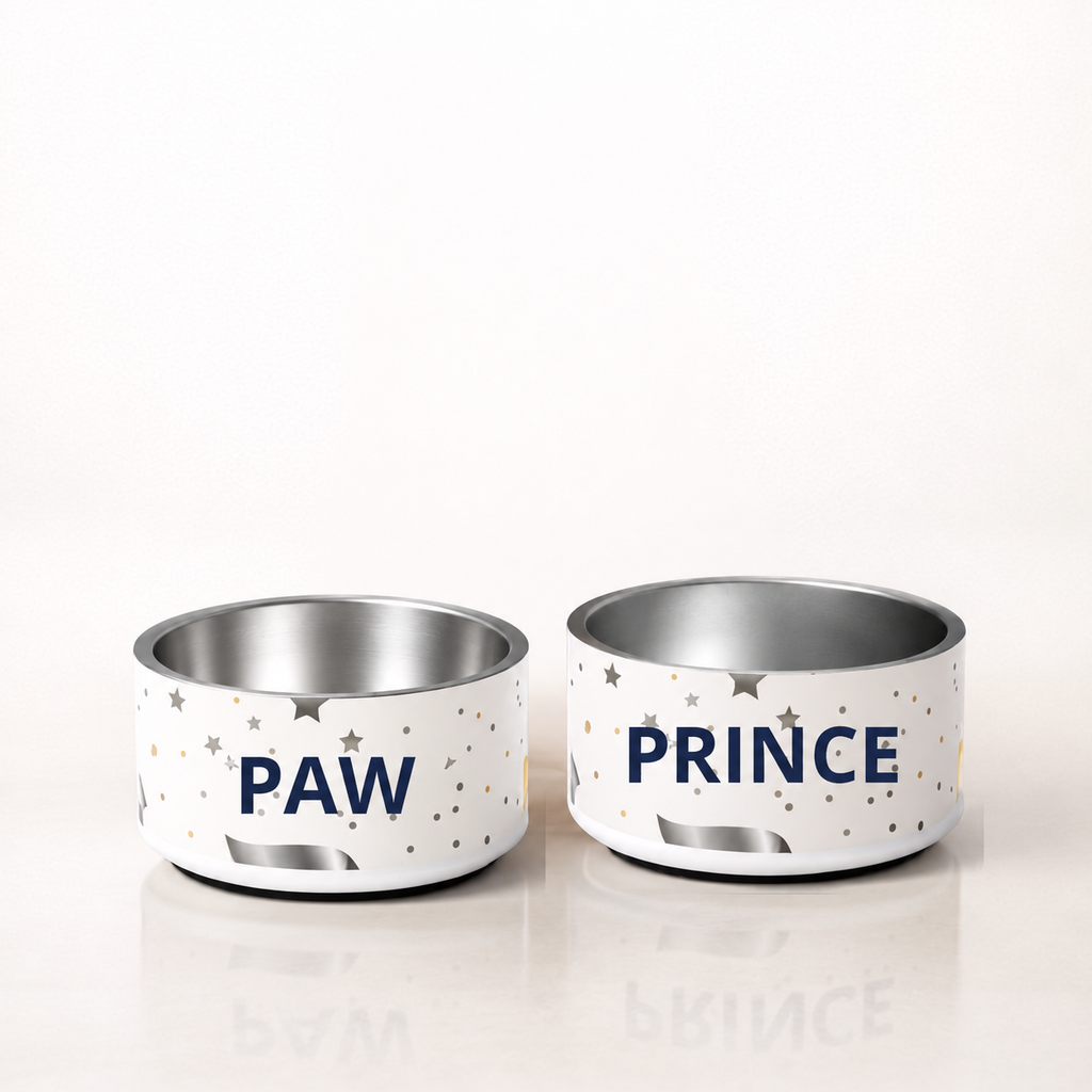 Luxury Stainless Steel Dog Bowl Navy, Paw Prince, 18 oz.