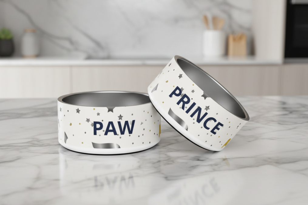 Luxury Stainless Steel Dog Bowl, “PRINCE”, 18 and 32 oz.
