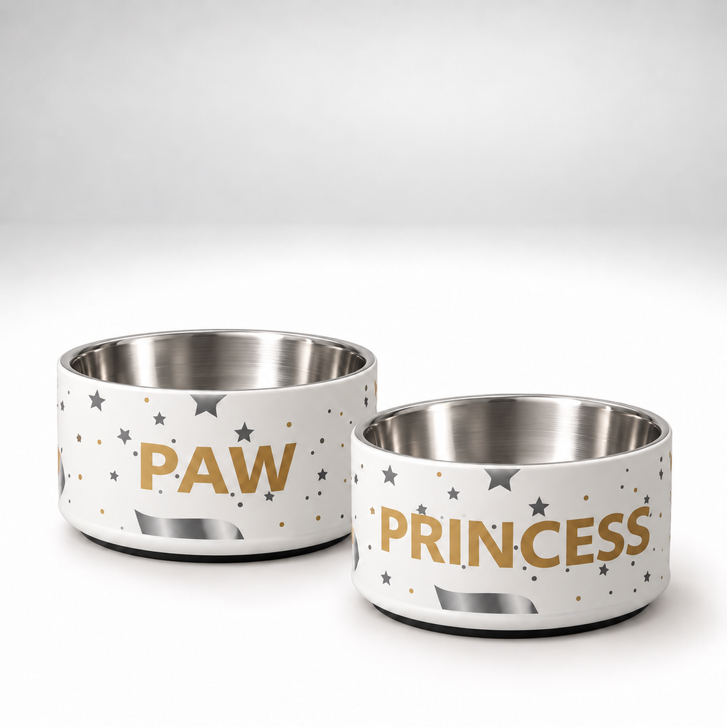Luxury Stainless Steel Dog Bowls. Paw Princess, 18 oz