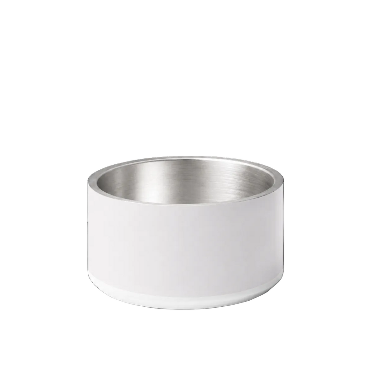 A ivory Stainless Steel bone dog bowl back view, on a white background