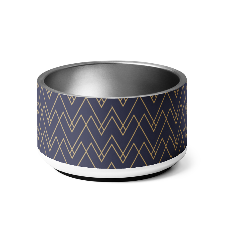 Uncommon Luxe Navy & Gold geometric Pattern 18 oz Stainless Steel Dog Bowl