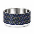 Deep navy and gold geometric luxury pattern premium stainless steel dog bowl, 18oz Uncommon Canine Couture Co