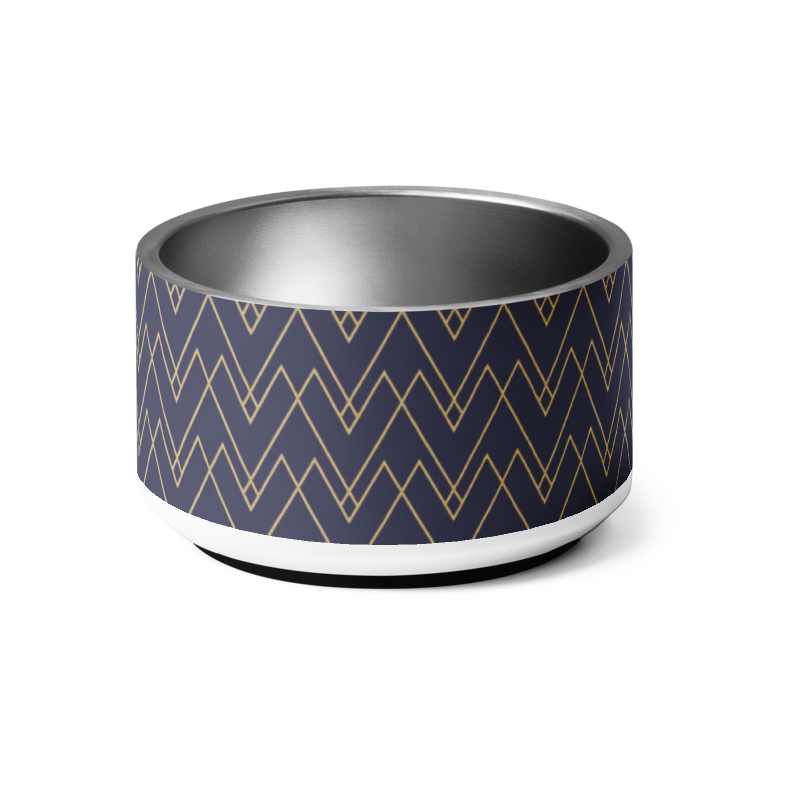 Uncommon Luxe Navy & Gold geometric Pattern 18 oz Stainless Steel Dog Bowl