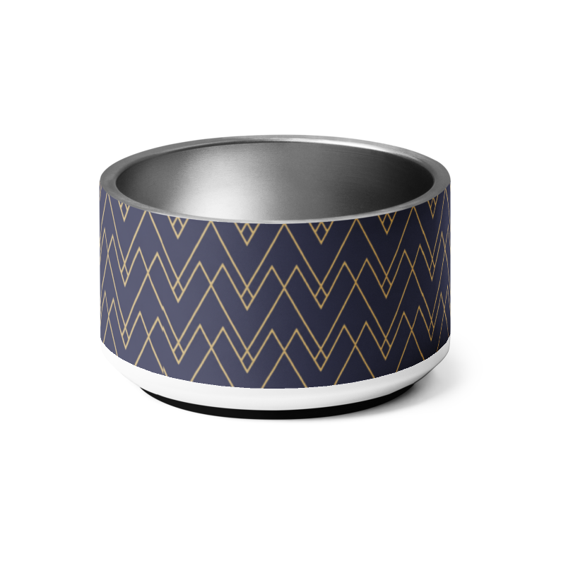Uncommon Luxe Navy & Gold geometric Pattern 18 oz Stainless Steel Dog Bowl