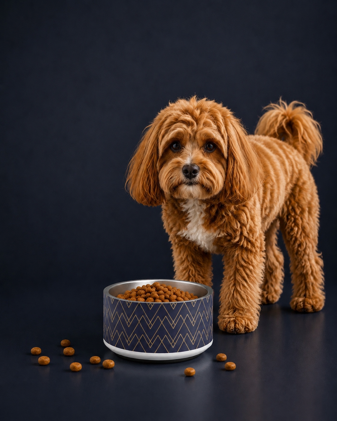 Uncommon Luxe Navy & Gold Dog Pattern 18 oz Stainless Steel Dog Bowl