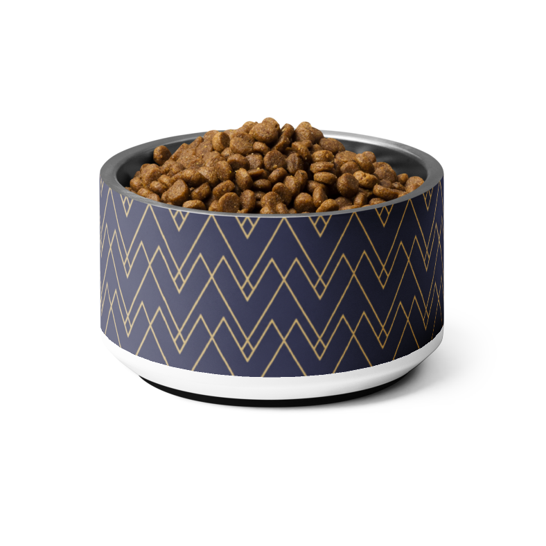 Uncommon Luxe Navy & Gold geometric Pattern 18 oz Stainless Steel Dog Bowl