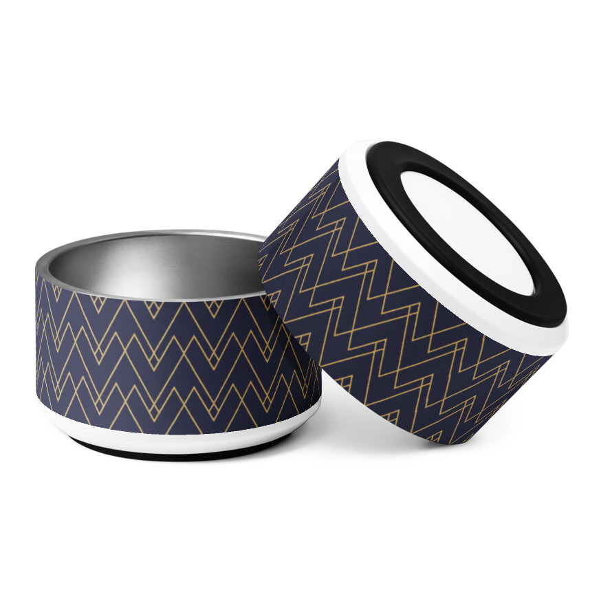 Uncommon Luxe Navy & Gold geometric Pattern 18 oz Stainless Steel Dog Bowl
