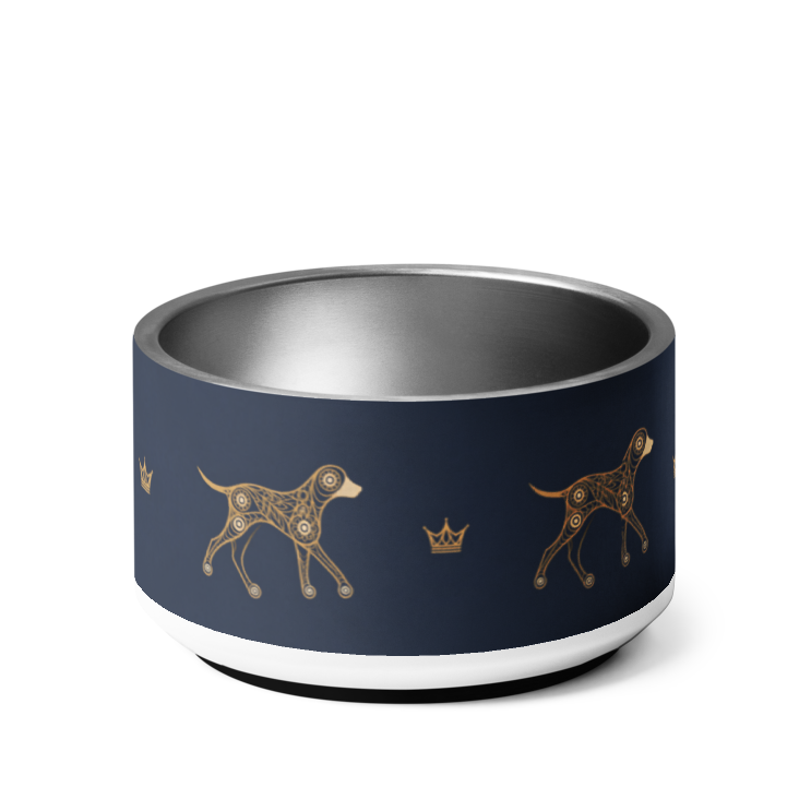 Uncommon Luxe Navy & Gold Dog Pattern 18 oz Stainless Steel Dog Bowl