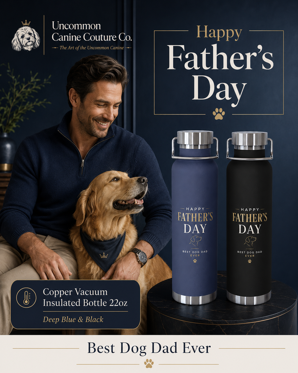 Father’s Day Sale Dog Dad Copper Vacuum Insulated Bottle 22oz | Uncommon Canine Couture Co