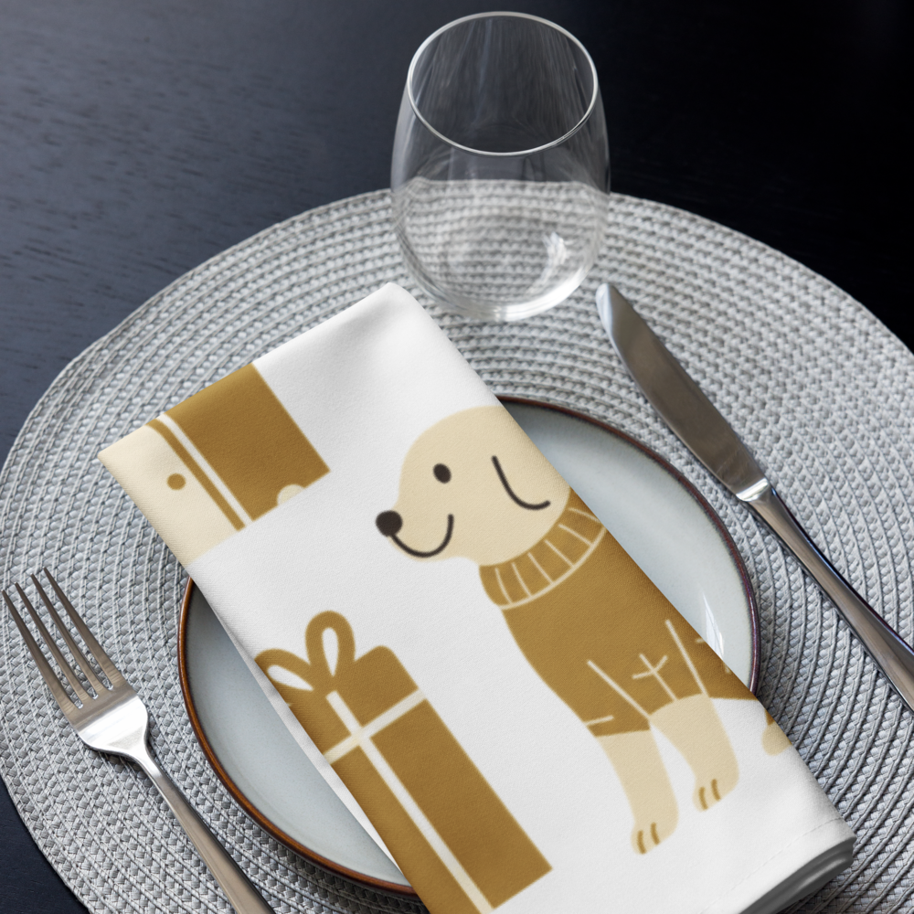 A very Canine Christmas | Cloth Napkin Set of 4 White and Gold