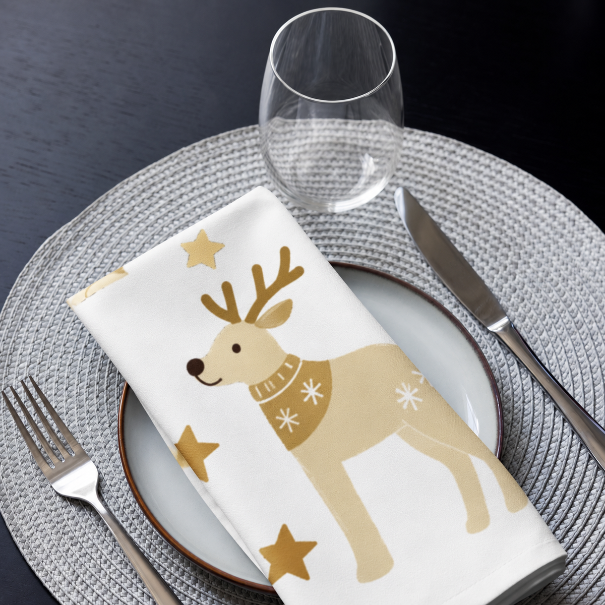 A very Canine Christmas | Cloth Napkin Set of 4 White and Gold