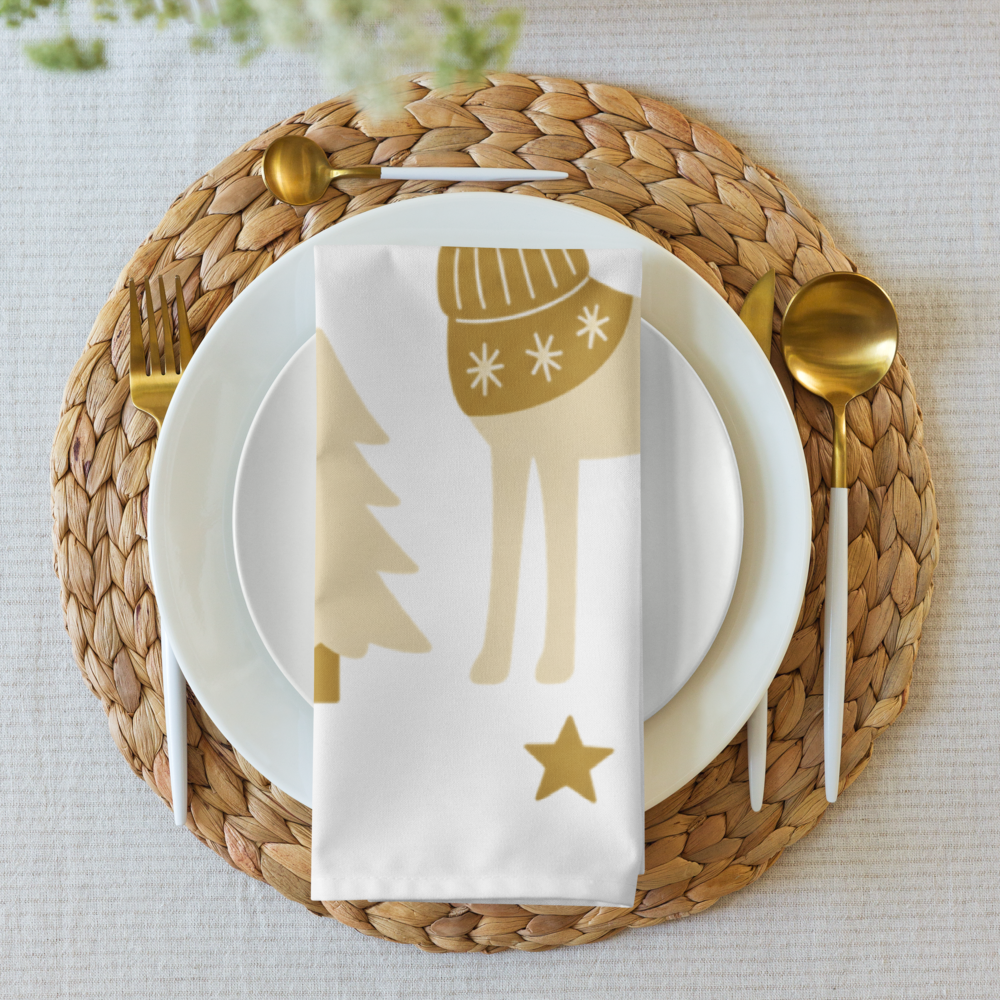 A very Canine Christmas | Cloth Napkin Set of 4 White and Gold