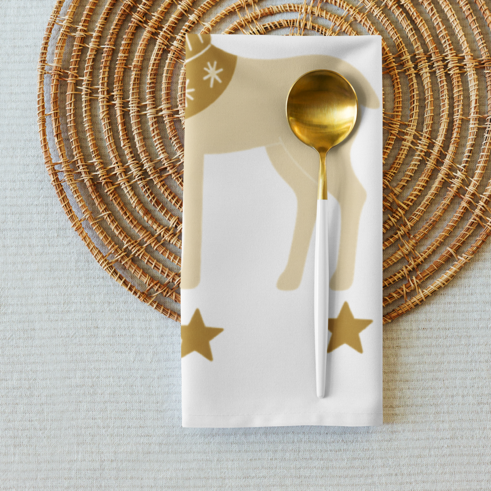 A very Canine Christmas | Cloth Napkin Set of 4 White and Gold