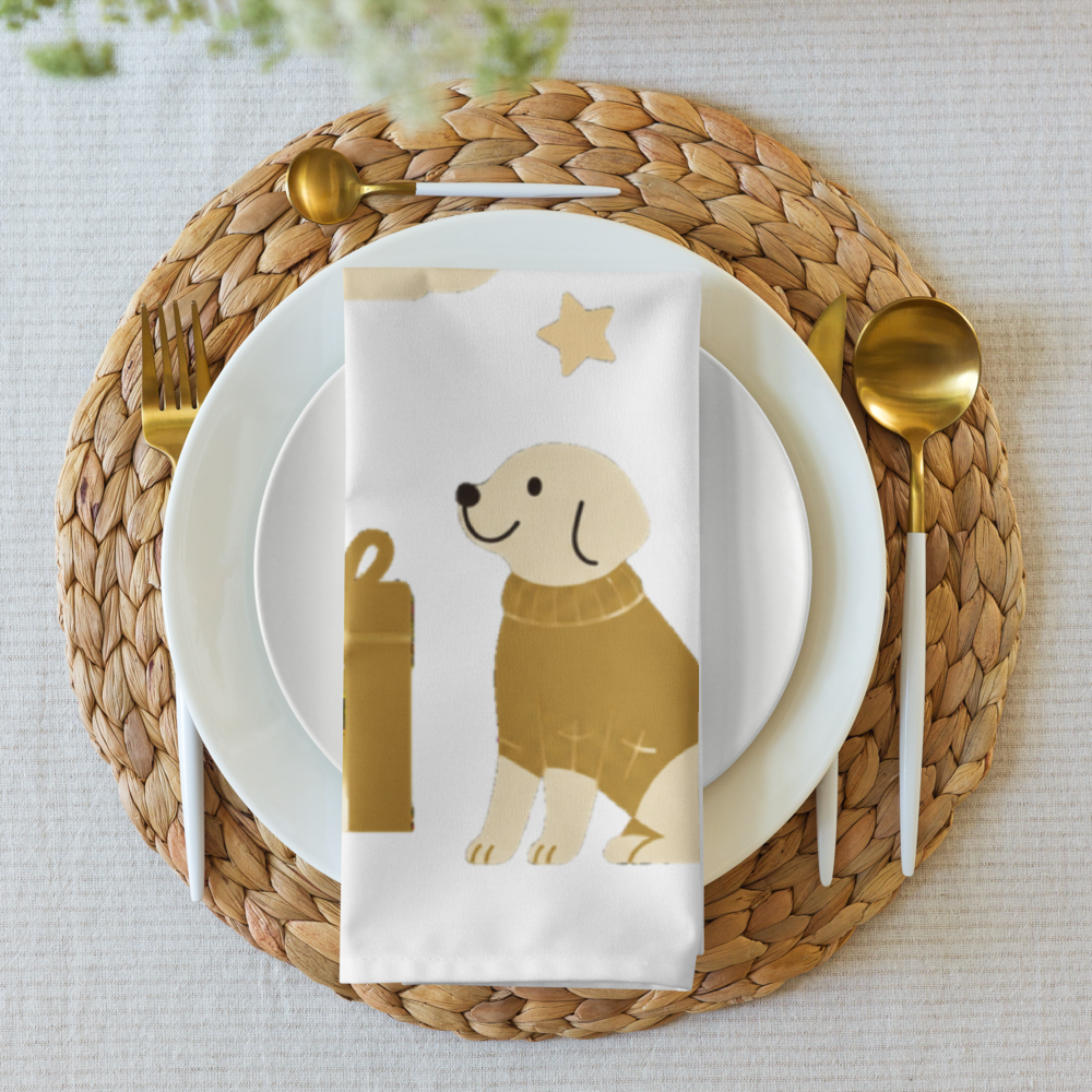 A very Canine Christmas | Cloth Napkin Set of 4 White and Gold