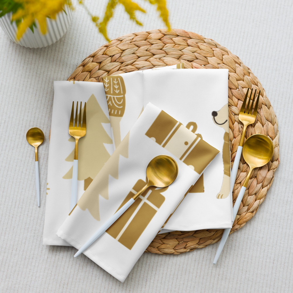 A very Canine Christmas | Cloth Napkin Set of 4 White and Gold