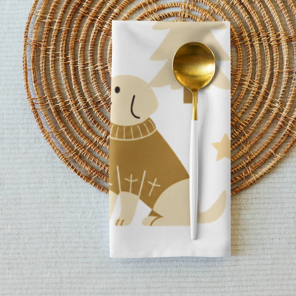 A very Canine Christmas | Cloth Napkin Set of 4 White and Gold