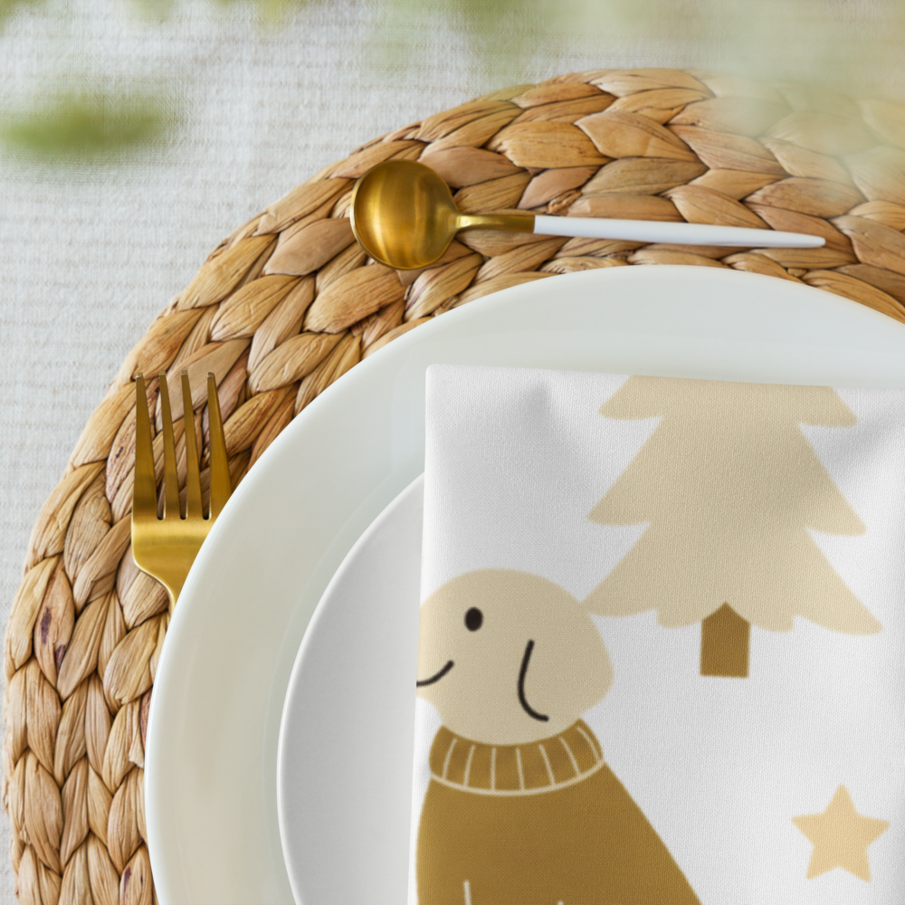A very Canine Christmas | Cloth Napkin Set of 4 White and Gold