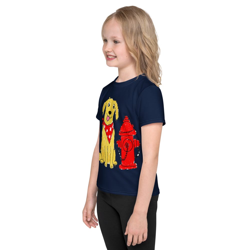 Kids Fire Hydrant Dog Lover T-Shirt – Deep Navy, 2T - 7