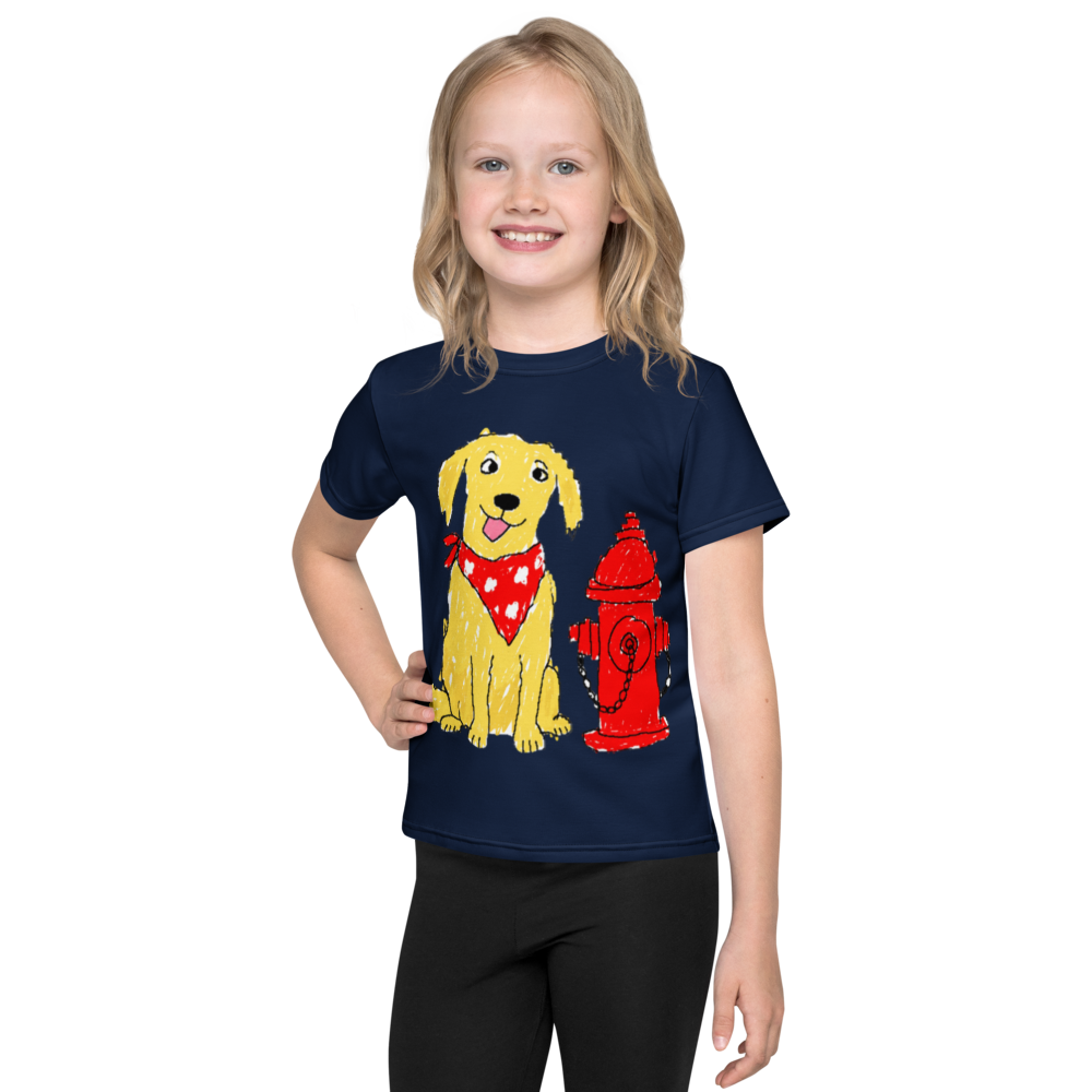 Kids Fire Hydrant Dog Lover T-Shirt – Deep Navy, 2T - 7