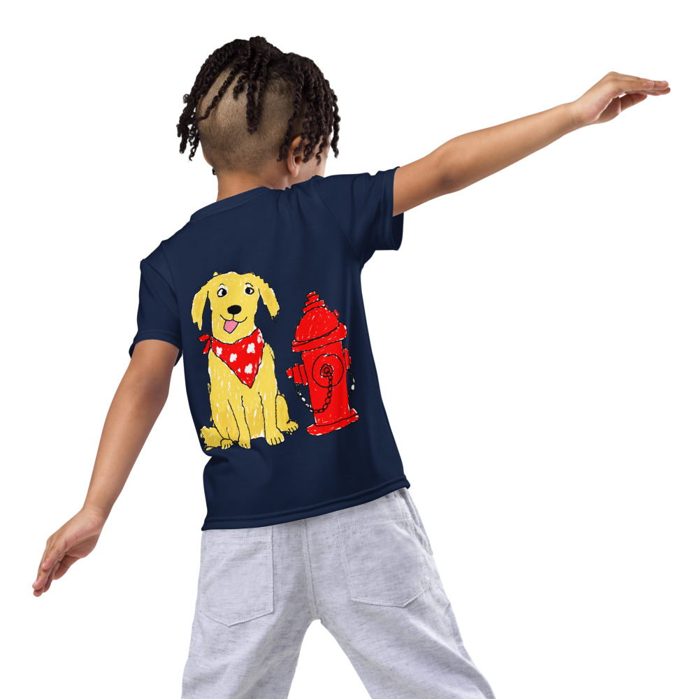 Kids Fire Hydrant Dog Lover T-Shirt – Deep Navy, 2T - 7