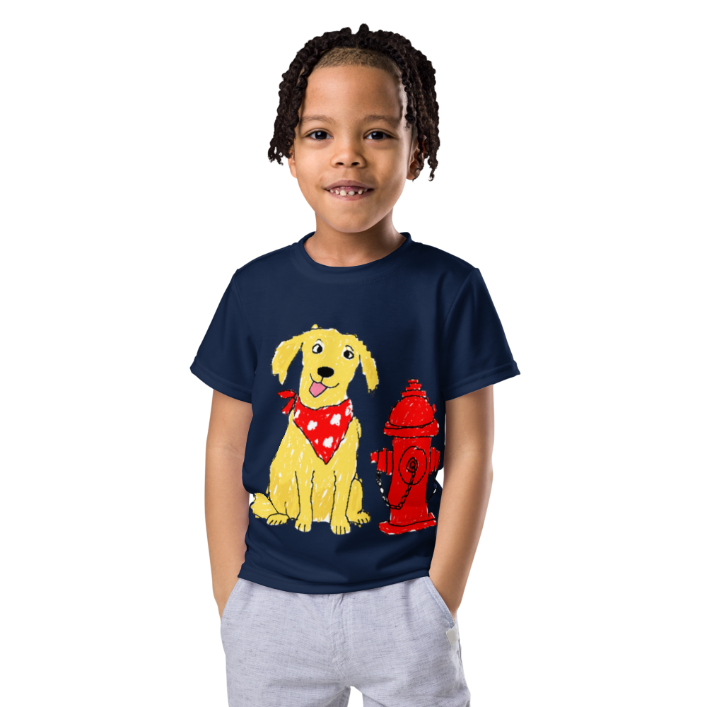 Kids Fire Hydrant Dog Lover T-Shirt – Deep Navy, 2T - 7