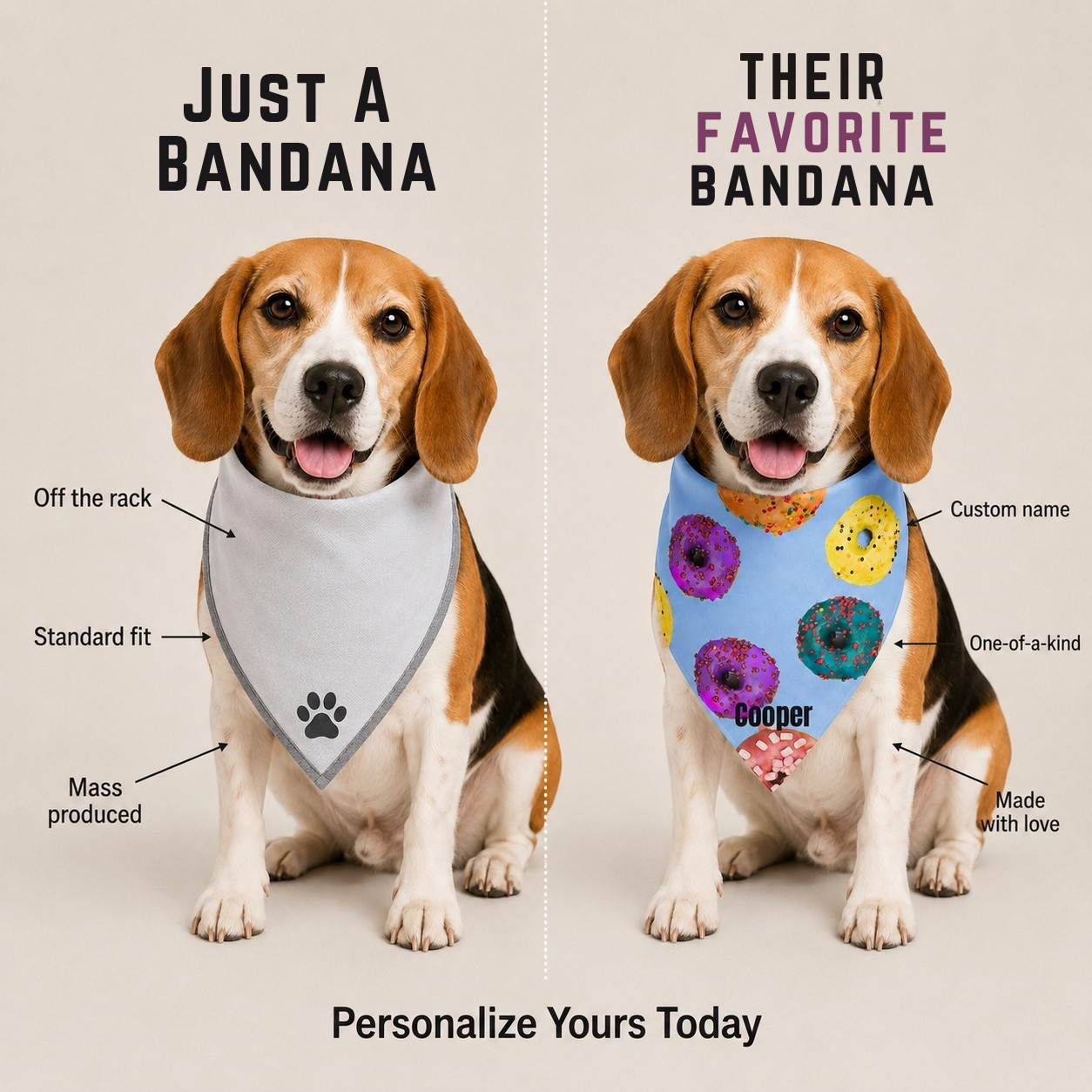 Personalized dog Bandana Versus mass produced bandana. 