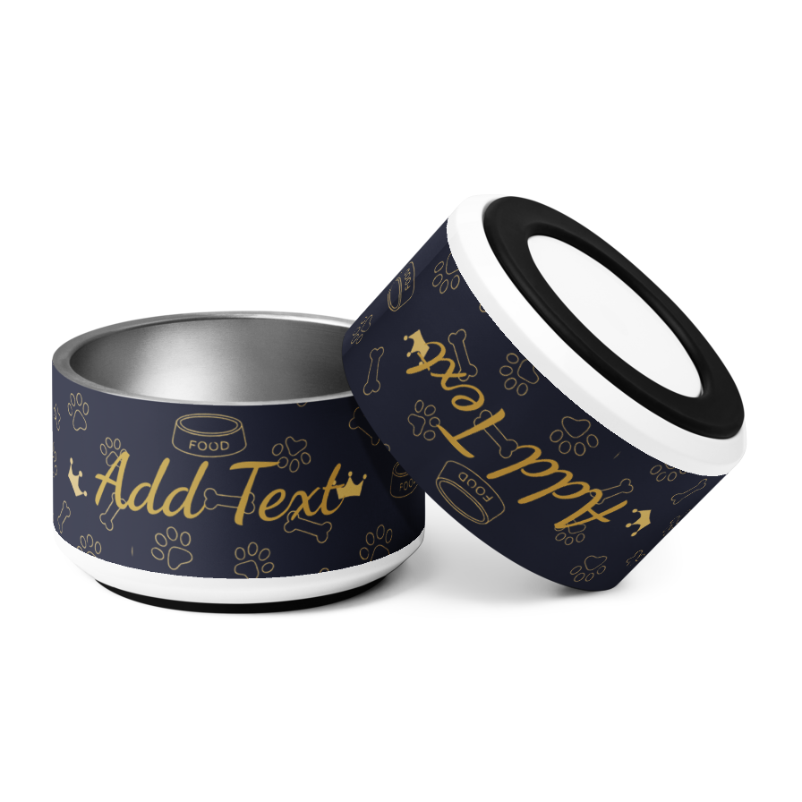 Personalized Luxury Dog Bowl Stainless Steel: Blue with Gold Crown Pattens, 18 oz.