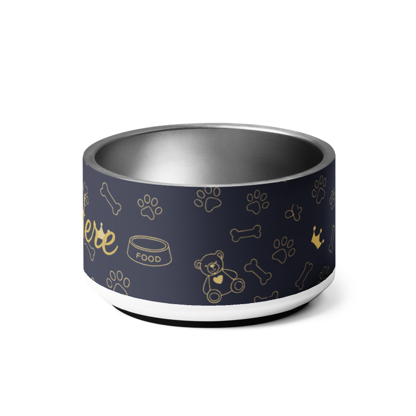 Personalized Luxury Dog Bowl Stainless Steel: Blue with Gold Crown Pattens, 18 oz.