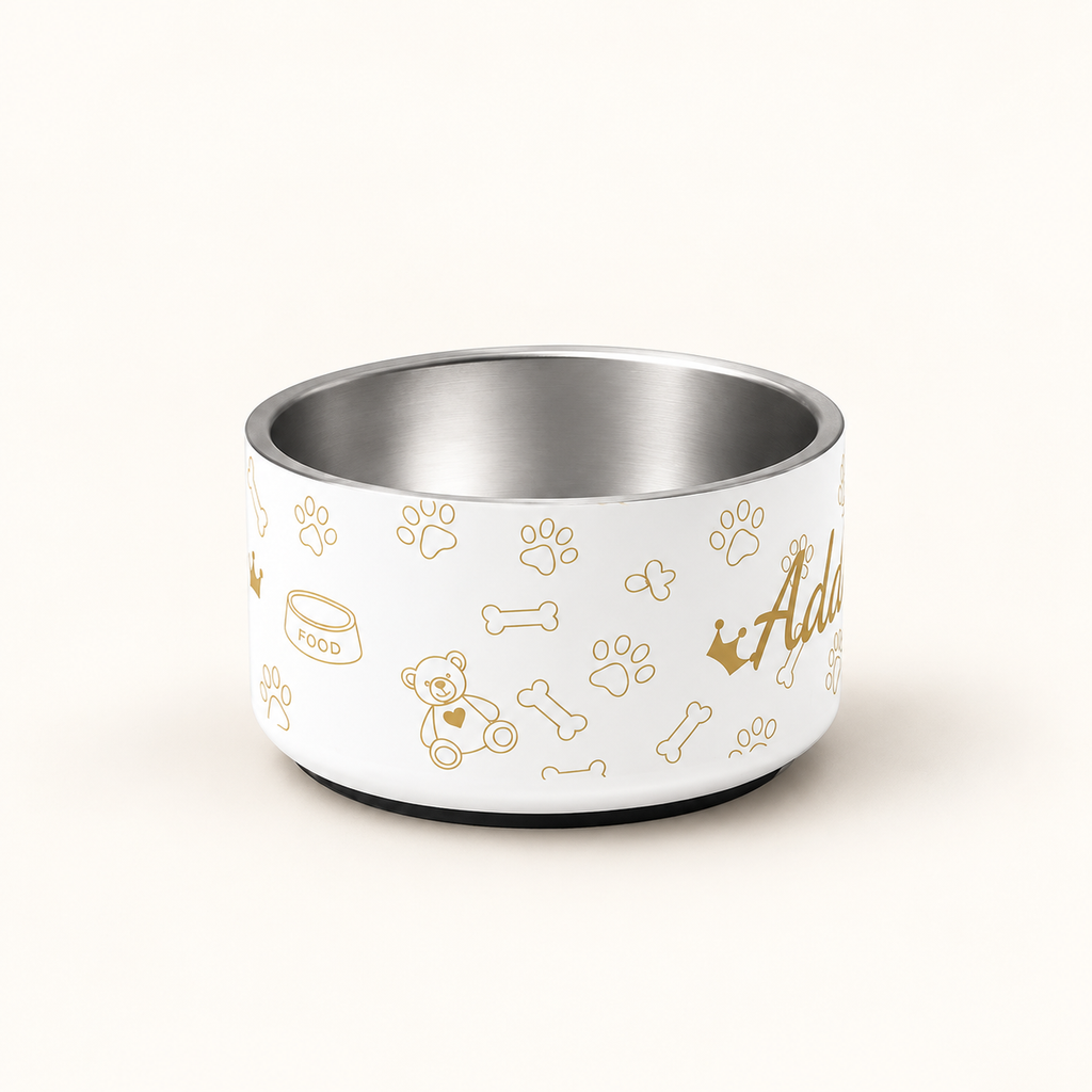 Personalized Luxury Stainless Steel Dog Bowl Set – Ivory Crown, 18 oz