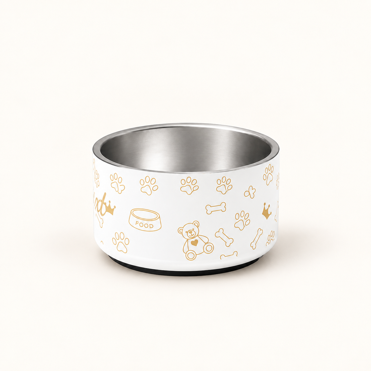 Personalized Luxury Stainless Steel Dog Bowl Set – Ivory Crown, 18 oz