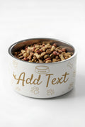Dog food bowl with text placeholder on a white background
