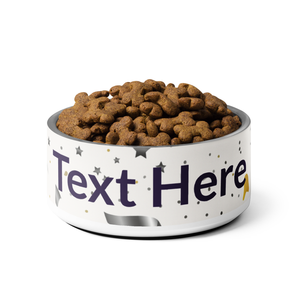 Dog food bowl with customizable text on a ivory whisper background
