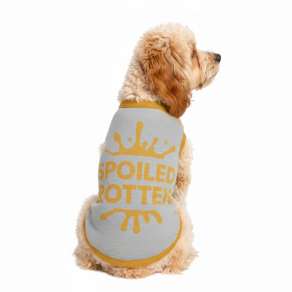 Personalized Dog sweater, Gray and Gold, Splashes with “SPOILED ROTTEN”, S & M