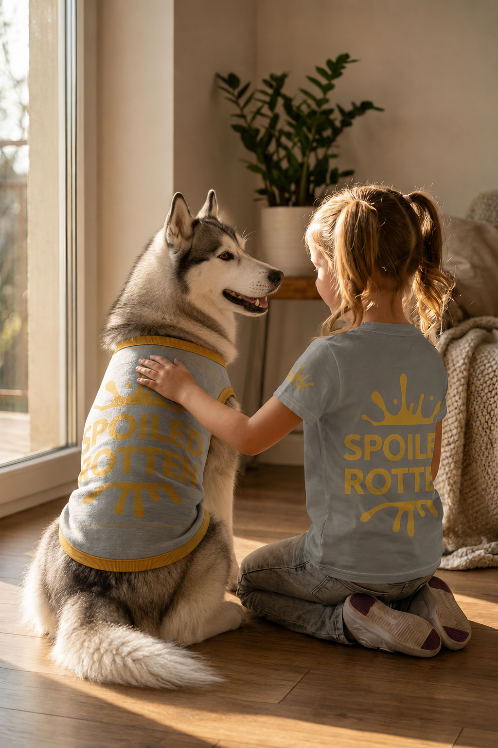 Personalized Dog sweater, Gray and Gold, Splashes with “SPOILED ROTTEN”, 2XL