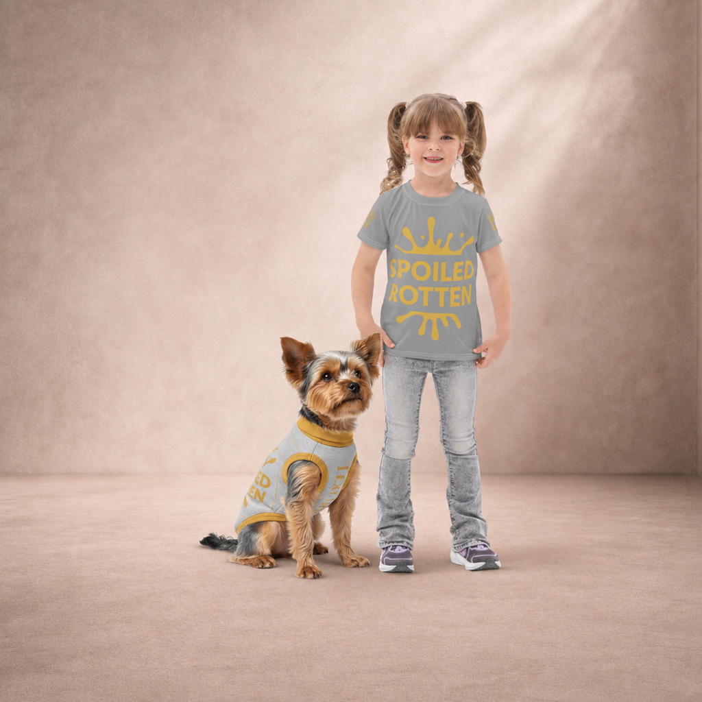 Spoiled Rotten Kids Tee - Gold Crown Graphic, Size 2T-7, Gray,matching set.
