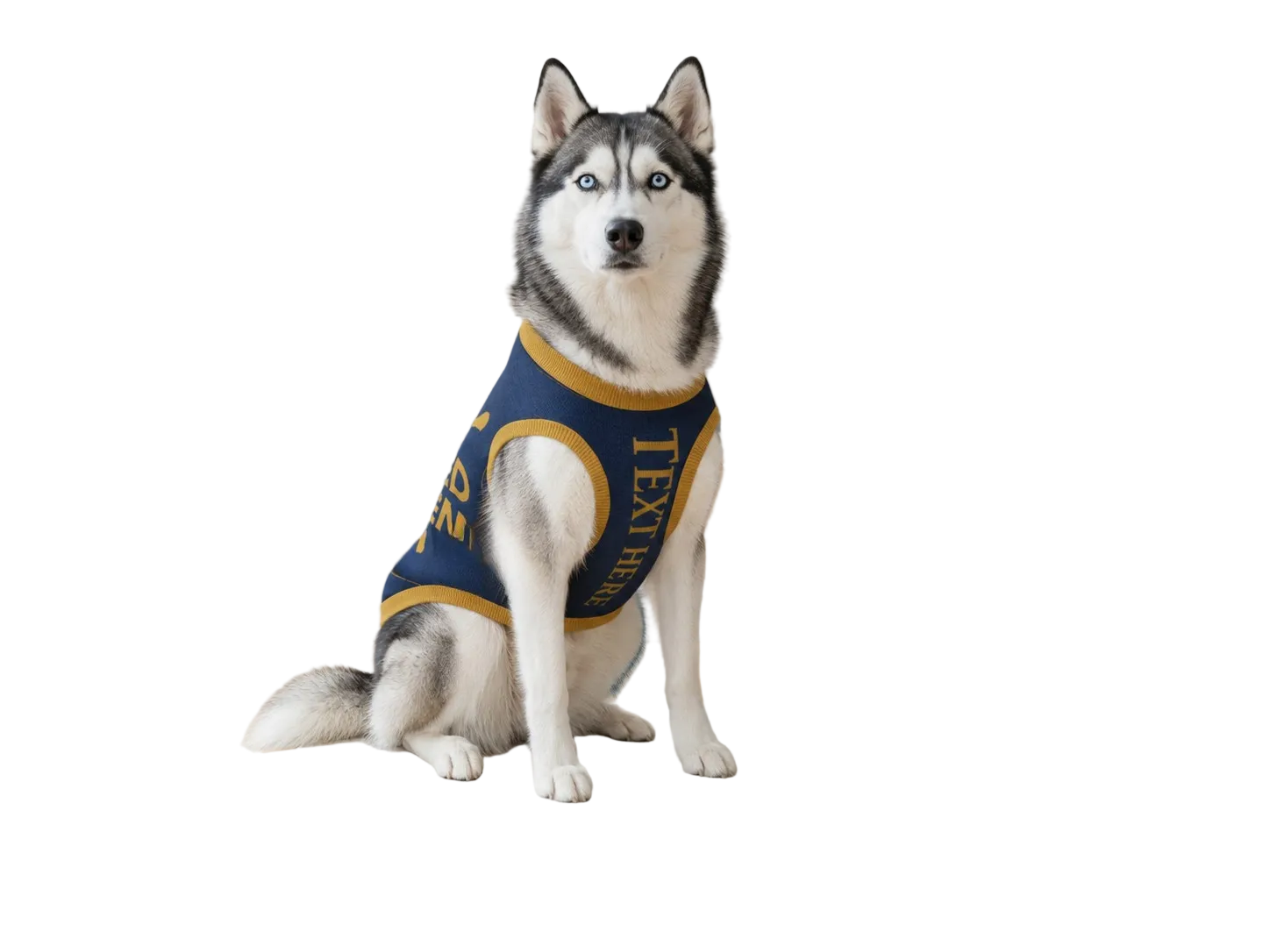 Large dog Personalized premium front-facing navy and gold sweater with "Spoiled Rotten" printed on the back, white background