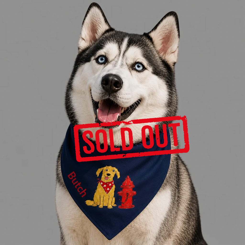 Sylish personalized navy blue fire hydrant dog bandana collar with adjustable black buckle 