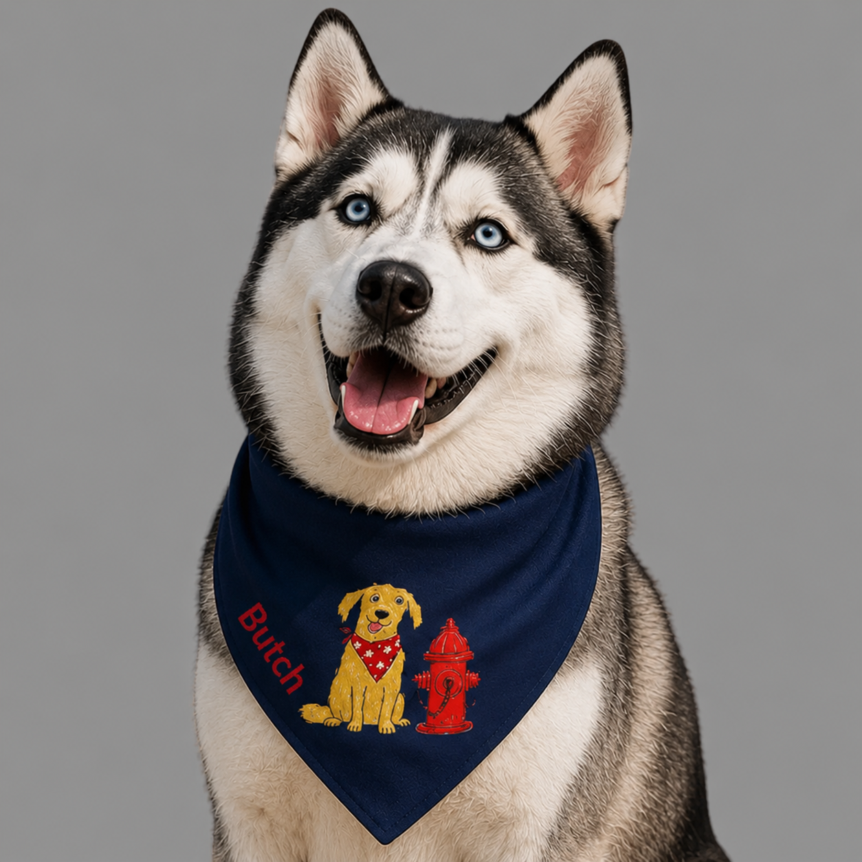 Sylish personalized navy blue fire hydrant dog bandana collar with adjustable black buckle 