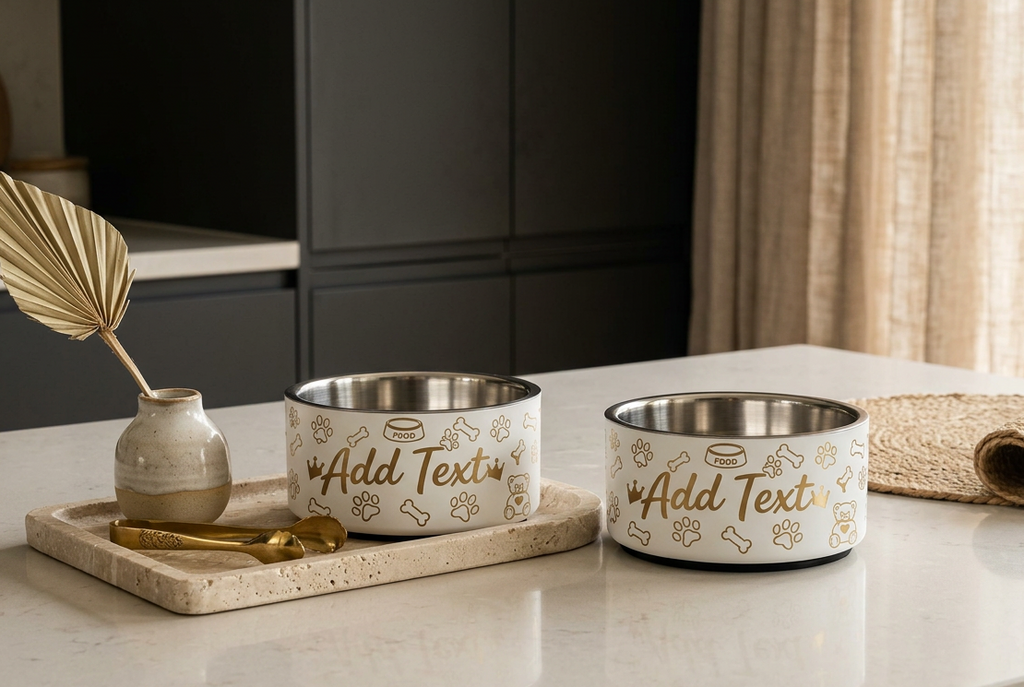 Personalized Luxury Stainless Steel Dog Bowl Set – Ivory Crown, 18 oz