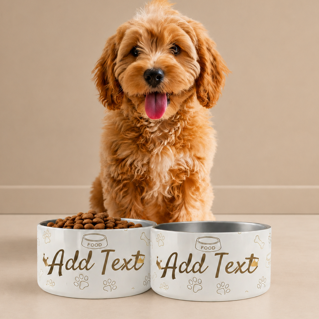 Personalized Luxury Dog Bowl
Stainless Steel, Modern Ivory Whisper Crown Pattern Set 18 oz.