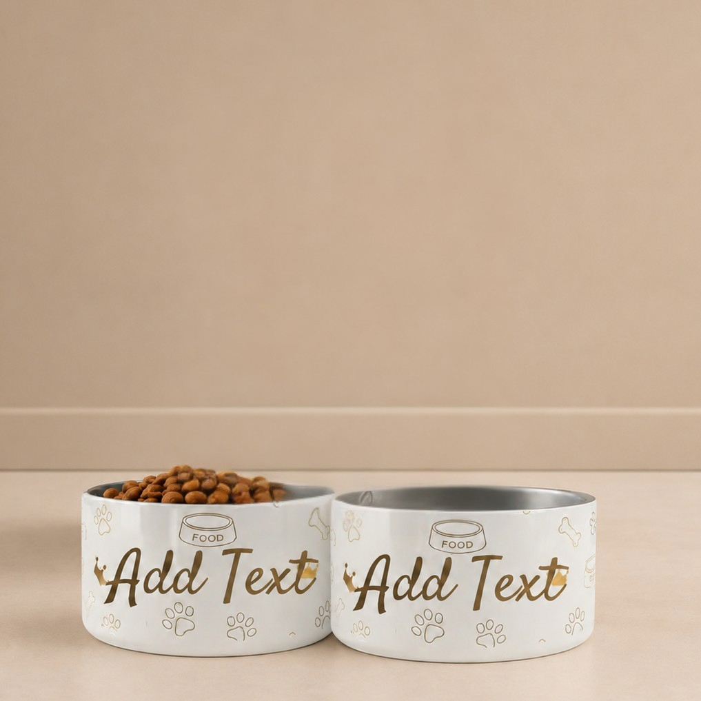 Personalized Luxury Dog Bowl Stainless Steel, Modern Ivory Whisper Crown Pattern Set 18 oz.