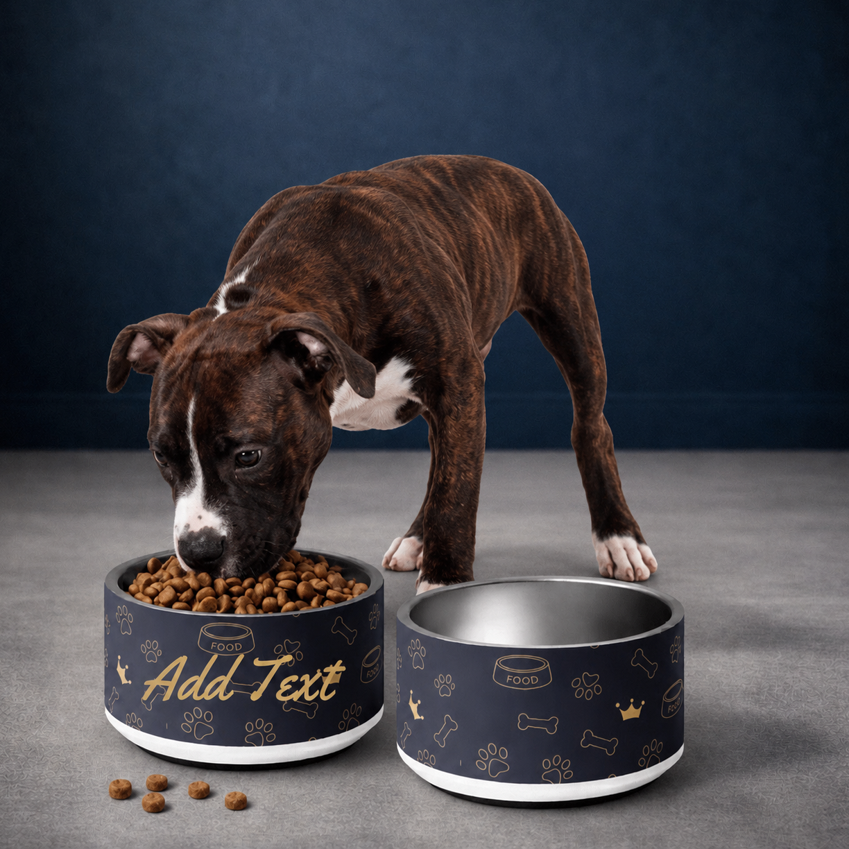 Personalized Luxury Dog Bowl
Stainless Steel, Modern Navy Crown Pattern Set 18 oz.