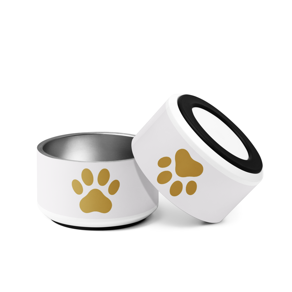 Custom Pet Bowl, Ivory Whisper & Gold, Paw, 18 oz and 32 oz.