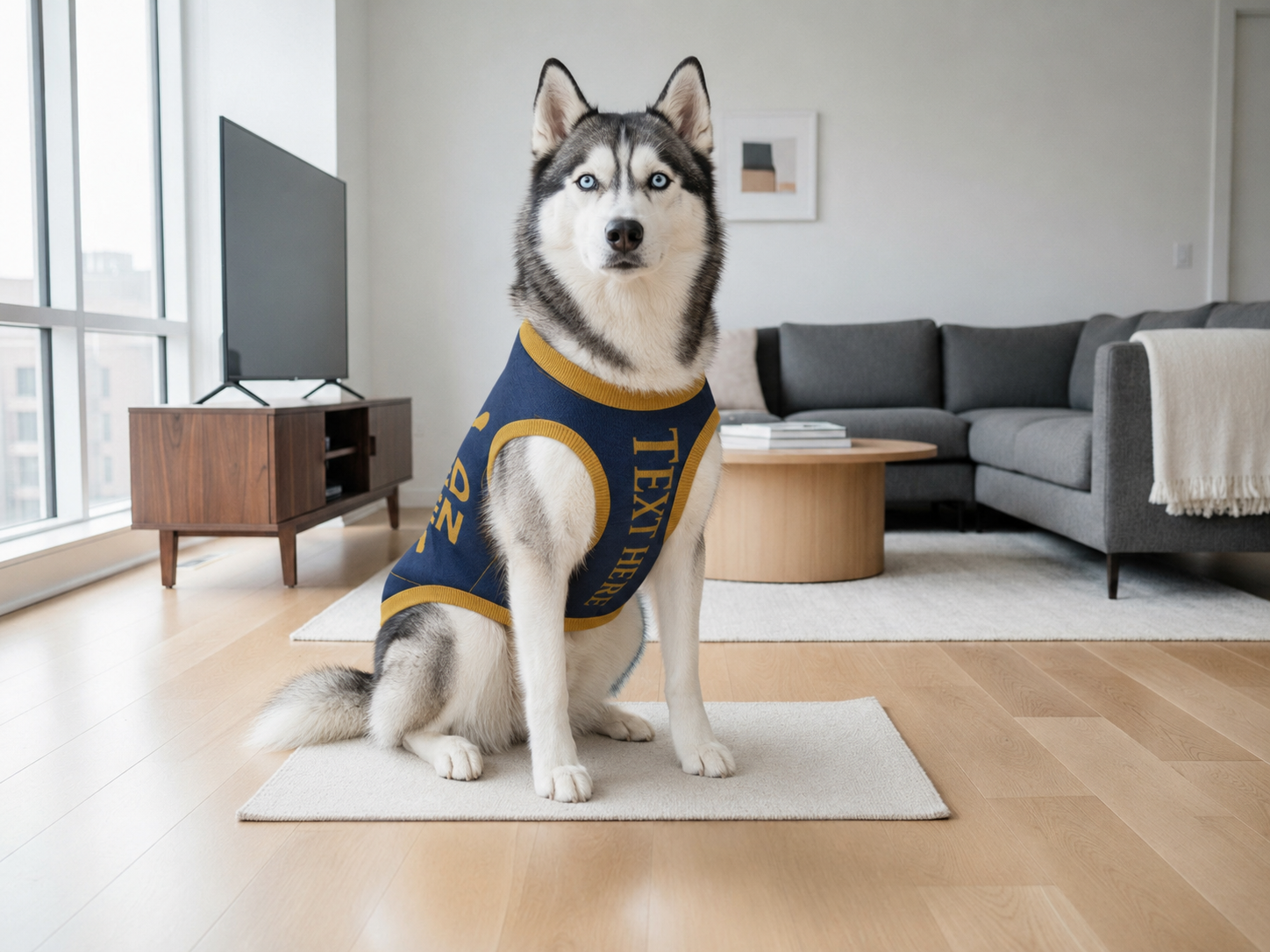 Personalized Dog sweater, Blue and Gold, Splashes with “SPOILED ROTTEN”, 2XL